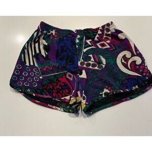 James Kidd Mixed Print Artsy Shorts Colorful Pull On Elastic Waist Textured Boho